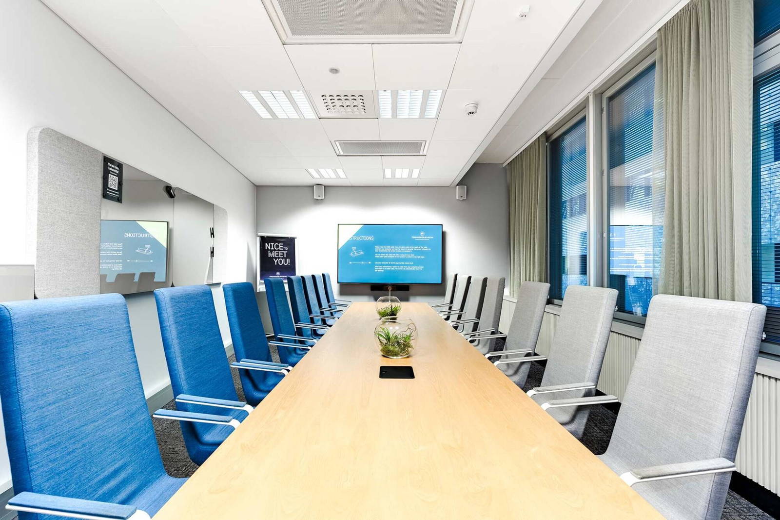 Meeting room for 15 persons at C-building on the 3rd floor. The room includes AV-screen, wall-screen & writable glass surface and high speed Wi-Fi.